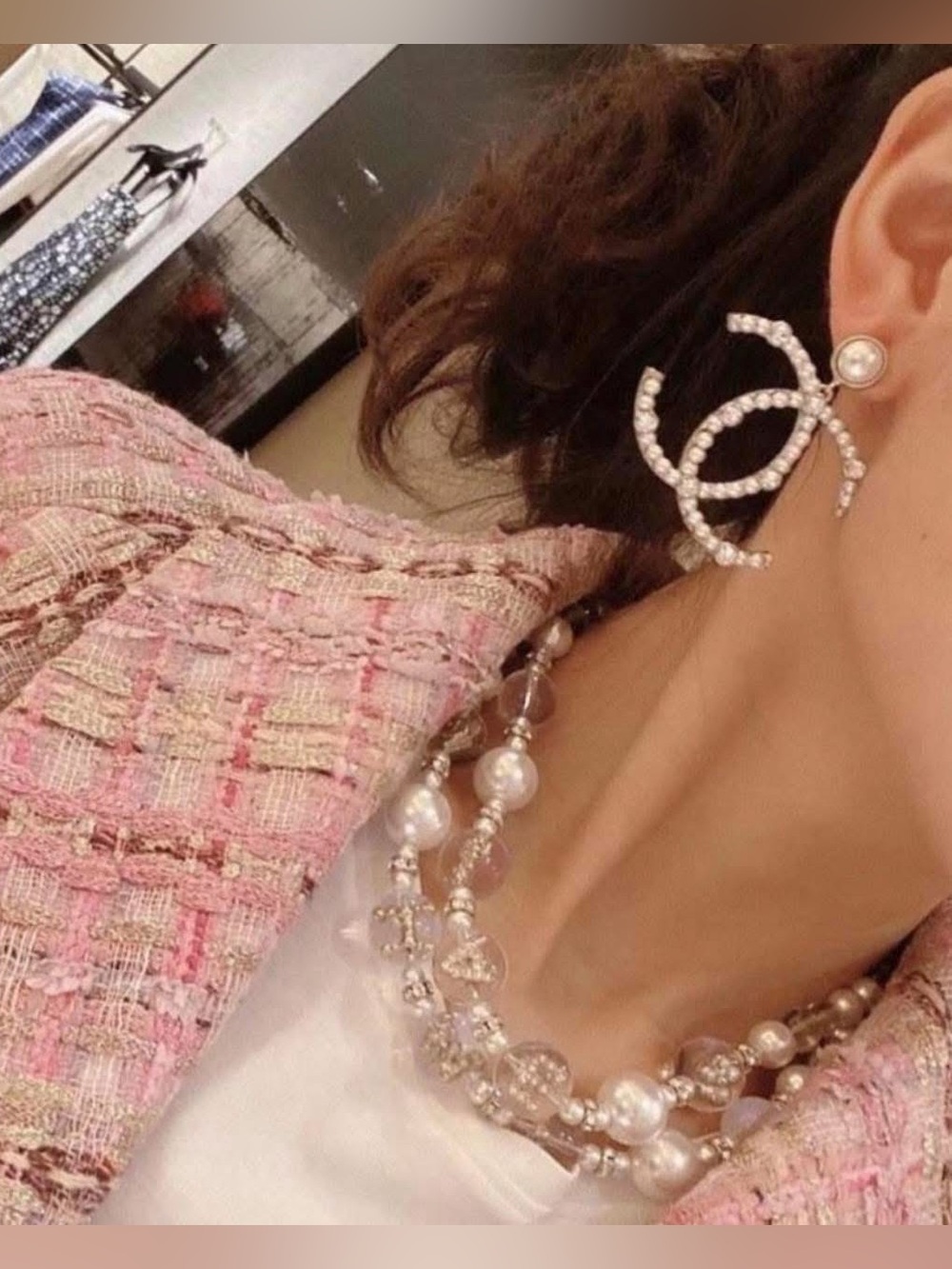 Chanel Large cc crystal pearly Drop Earrings - Gold Tone